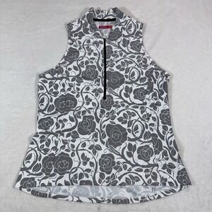 Terry Womens Sleeveless Cycling Jersey Grey White Floral Rose Half Zip XL USA